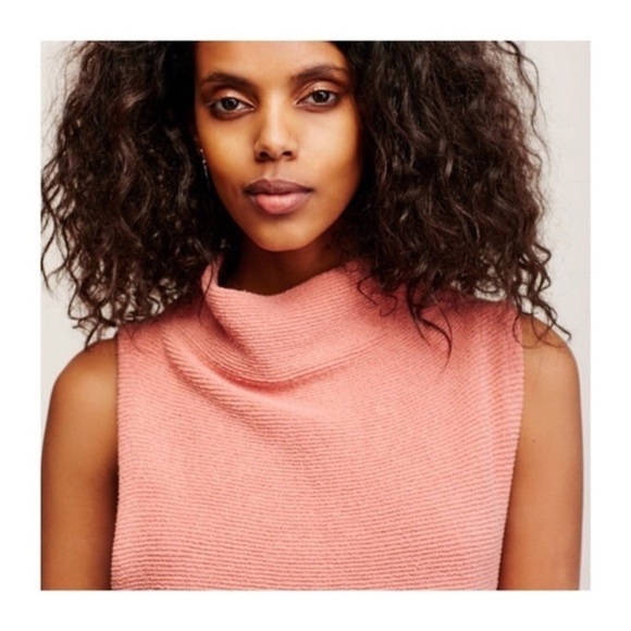 Free People Peach Pink Textured Ribbed Knit Cotton Blend Isla Ottoman Tunic NWT - Picture 4 of 12